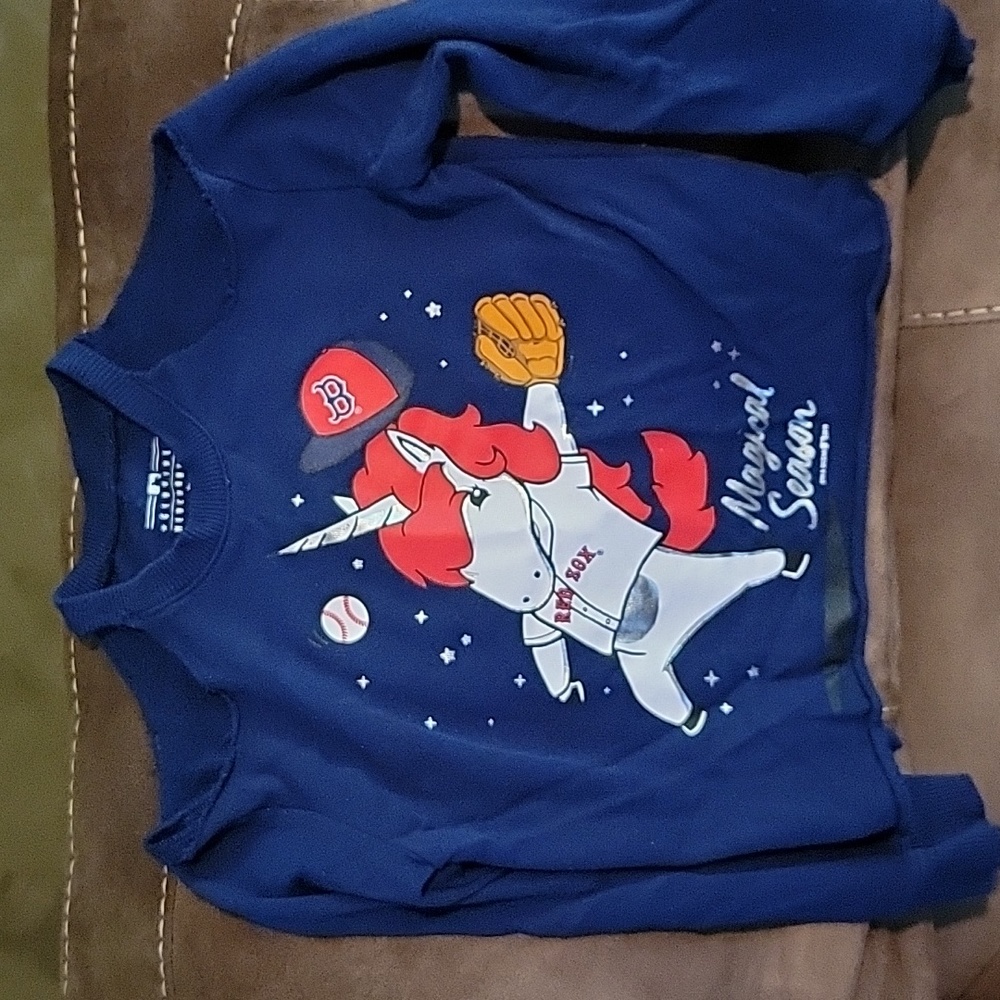 Girls "cold shoulder "  unicorn red Sox sweatshirt
